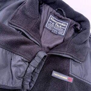 Vintage Abercrombie Fitch Men Fleece Jacket Med Black Full Zip Outdoor Deep Pile